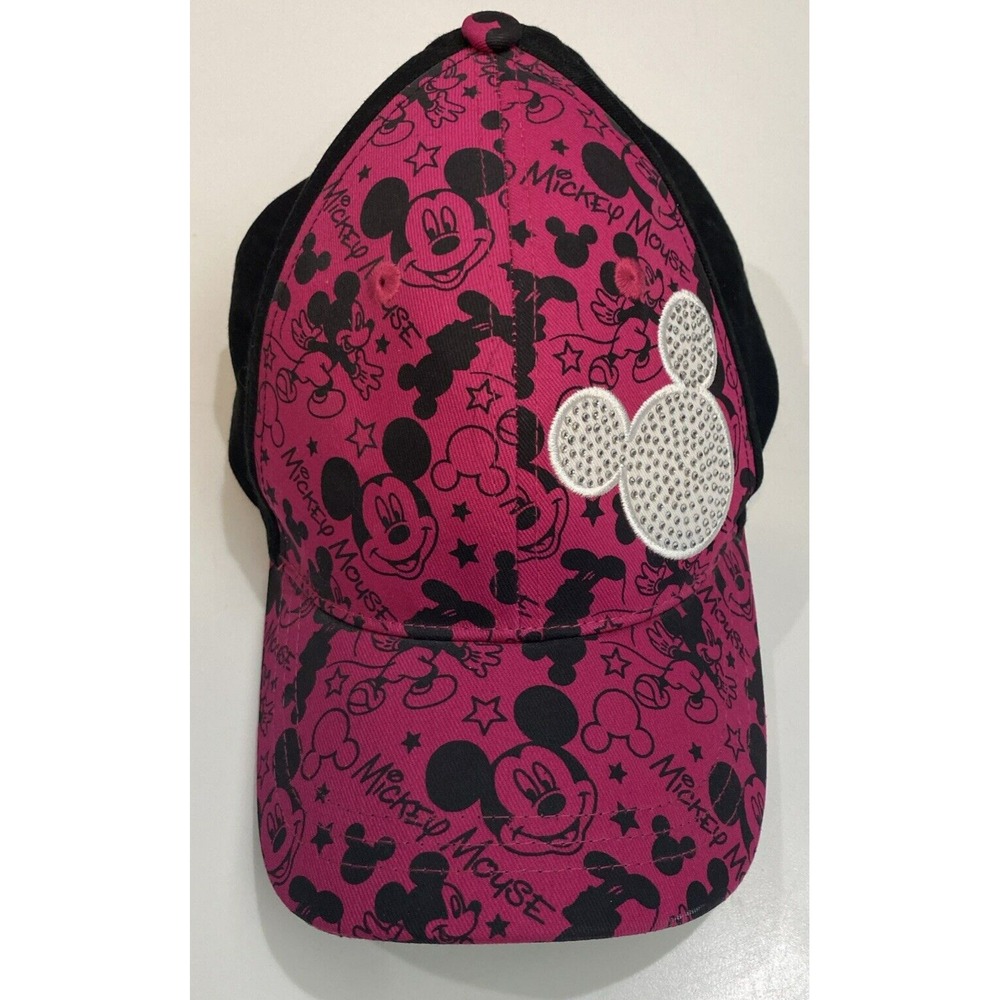 Disney Park’s Mickey Mouse Pink & Black Hat Rhinestones Adjustable Strap Youth